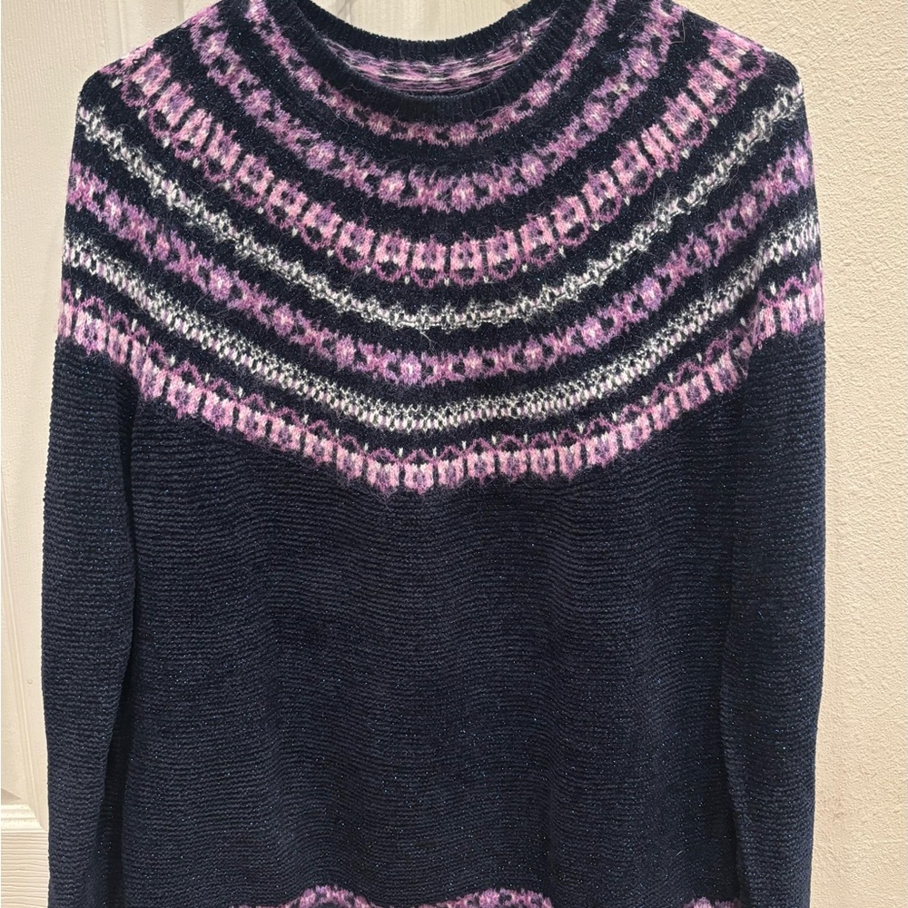 Talbots Navy and Pink Patterned Sweater